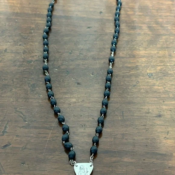 VTG Black Beaded Rosary Necklace with Silver Toned Cross Devotional Piece - Picture 4 of 5